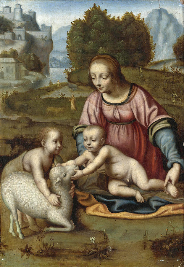 The Madonna and Child with the Infant Saint John Baptist Painting by Circle of Bernardino Luini