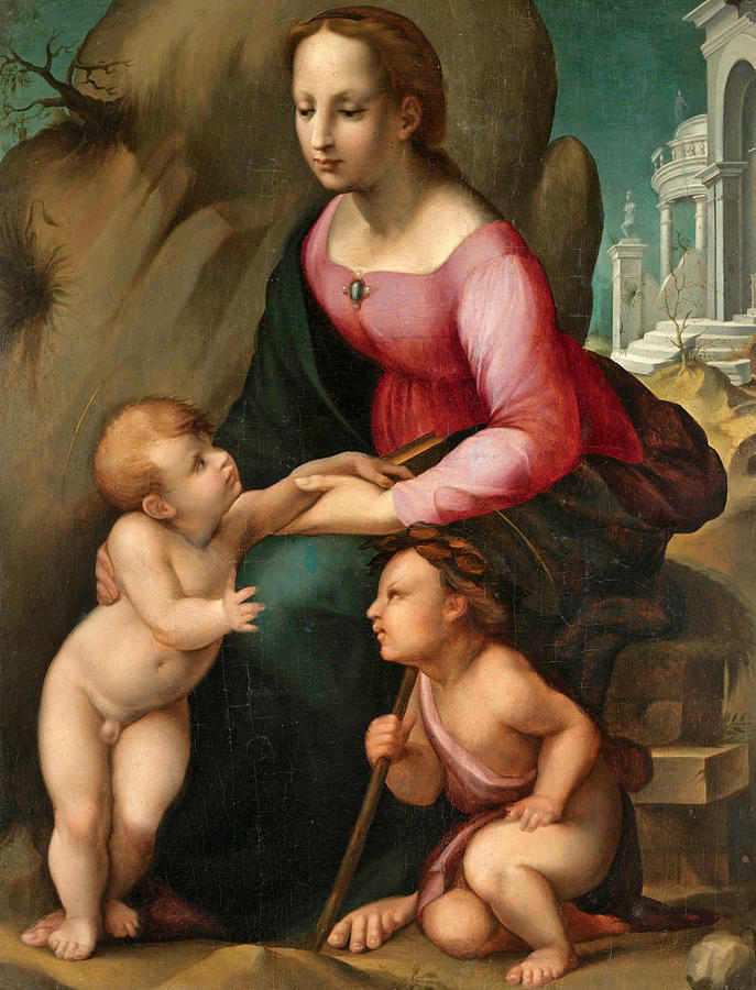 The Madonna and Child with the Infant Saint John the Baptist Painting by Andrea del Brescianino