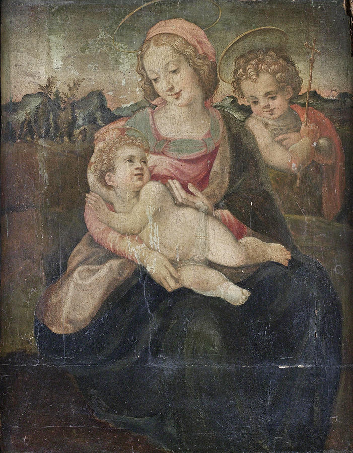 The Madonna and Child with the Infant Saint John the Baptist before an open landscape Painting by Circle of Francesco del Brina