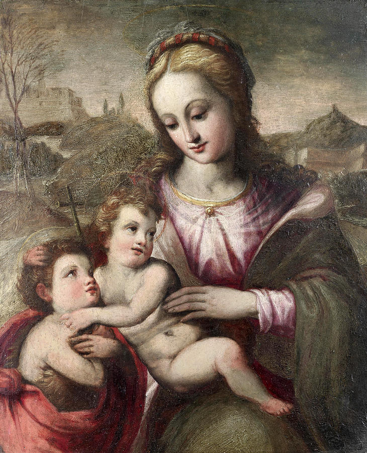 The Madonna and Child with the Infant Saint John the Baptist Painting by Circle of Francesco del Brina