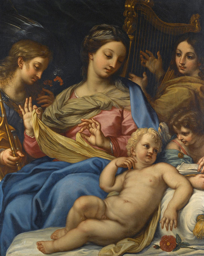 The Madonna and Child with the Infant Saint John the Baptist Saint Cecilia and an Angel Painting by Studio of Carlo Maratta