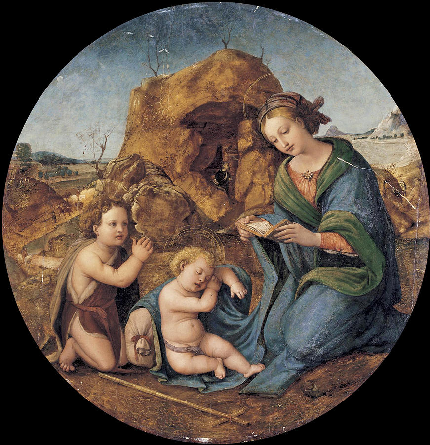 The Madonna and sleeping Christ Child with the Infant Saint John the Baptist Painting by Piero di Cosimo