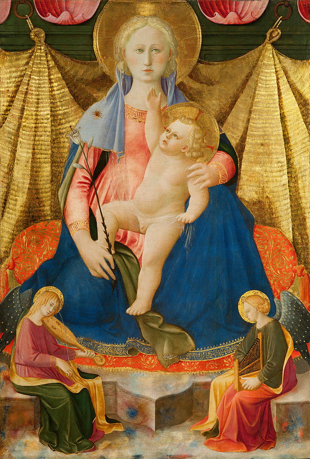 Famous Paintings Painting - The Madonna of Humility with Two Musician Angels by Zanobi Strozzi