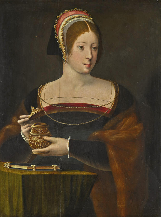 The Magdalene, Half-Length, Holding a Jar of Unguent  Painting by The Master of the Female Half-lengths