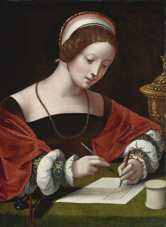 The Magdalene writing a Letter Painting by The Master of the Female Half-lengths