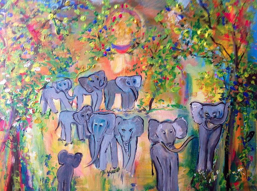 The magical elephant herd  Painting by Judith Desrosiers