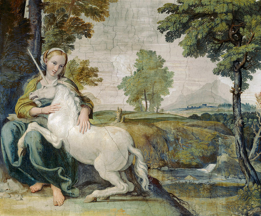  The Maiden and the Unicorn by Domenichino Painting by Celestial Images
