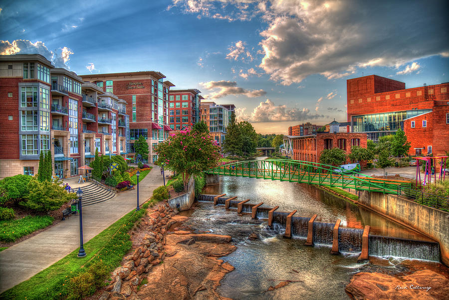 Waterfall Photograph - Greenville SC The Main Attraction Reedy River Falls Park Architectural Cityscape Art by Reid Callaway