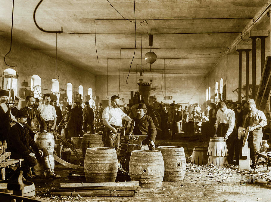 Beer Photograph - The Making of Beer Barrels circa 1880 by Jon Neidert