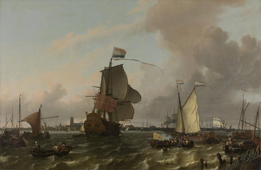 The Man of War Brielle on the River Maas off Rotterdam  Ludolf Bakhuysen  1689 Painting by Vintage Collectables