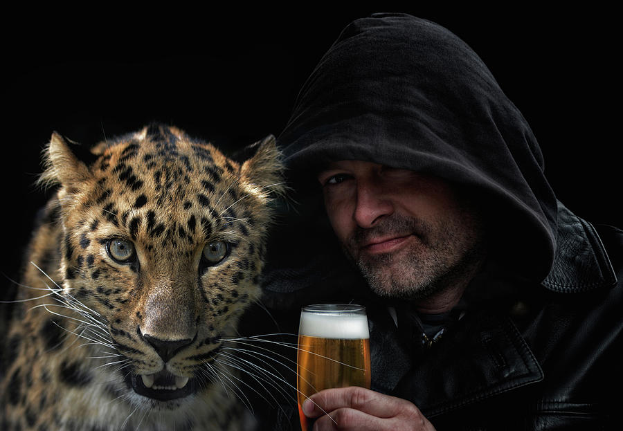 The Man, The Cat And A Beer Photograph