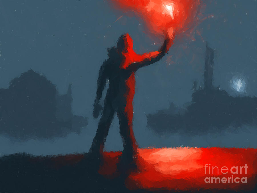 Fantasy Painting - The man with the flare by Pixel  Chimp