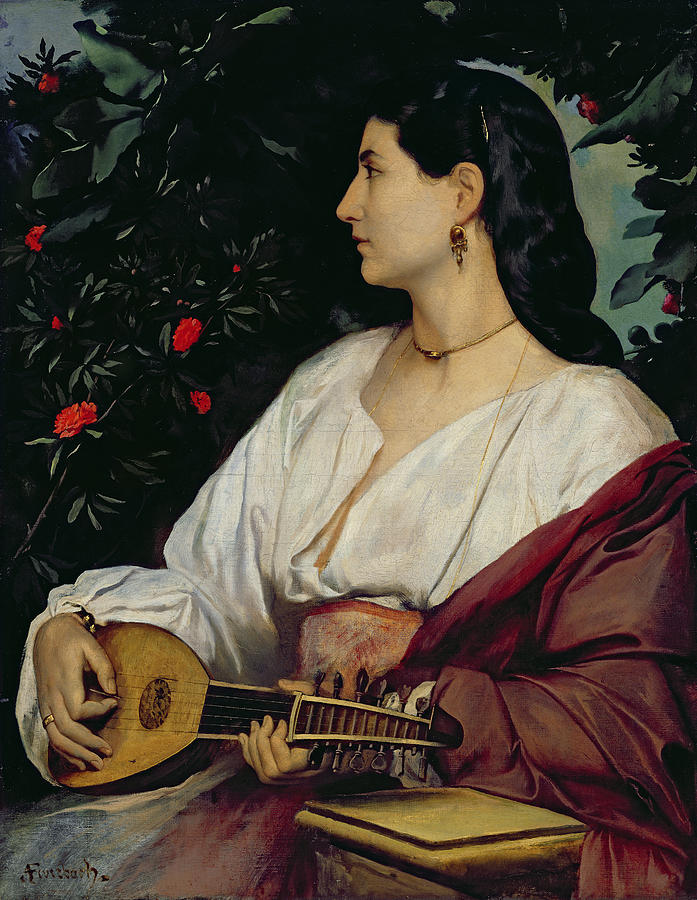 Music Painting - The Mandolin Player by Anselm Feuerbach