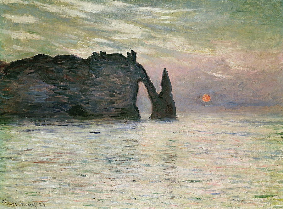 The Manneport, Cliff At Etretat, Sunset, 1883 Painting by Claude Monet ...