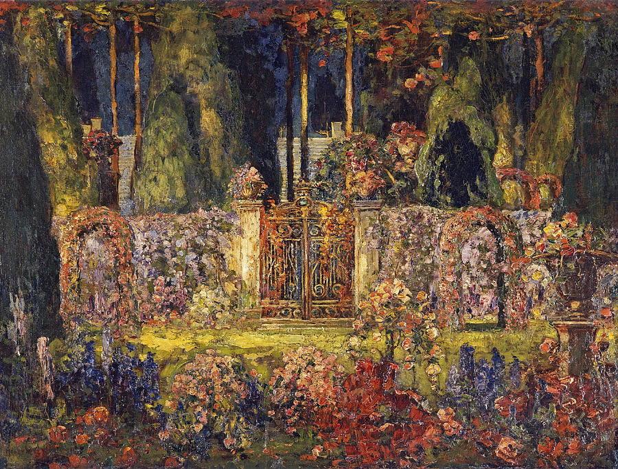 Spring Painting - The Manor Gates by Tom Mostyn
