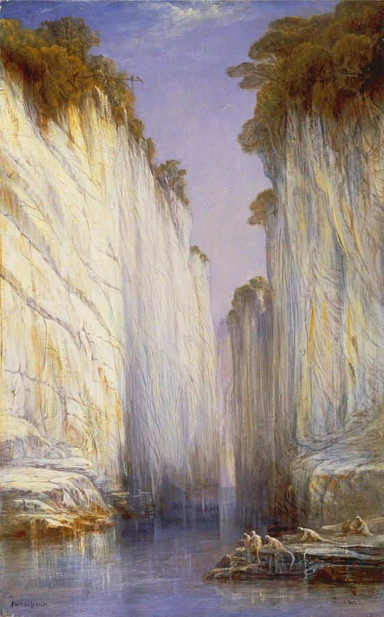 The Marble Rocks. Nerbudda Jubbolpore Painting by Edward Lear