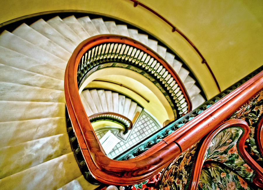 Stairway Photograph - The Marble Staircase in the Arlington Hotel by Linda Unger
