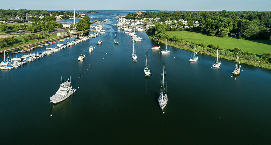 Aerial Photograph - The marina in Mamaroneck by Alex Potemkin