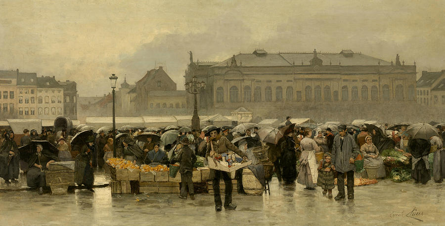 The Market for the Theater in Antwerp Painting by Emile Claus