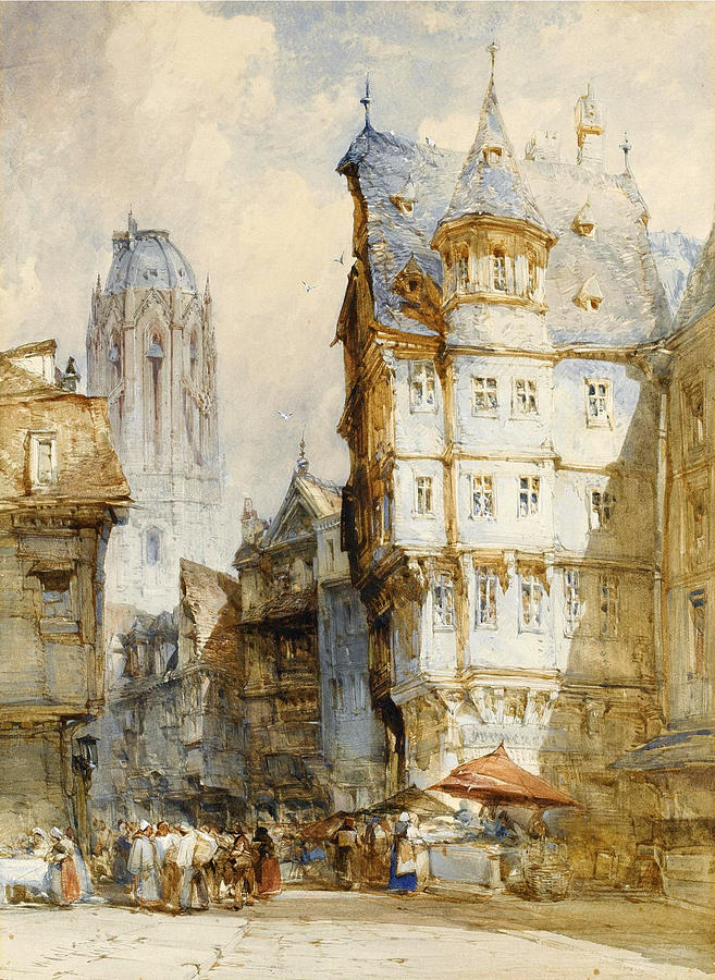 The Market. Frankfurt Drawing by William Callow