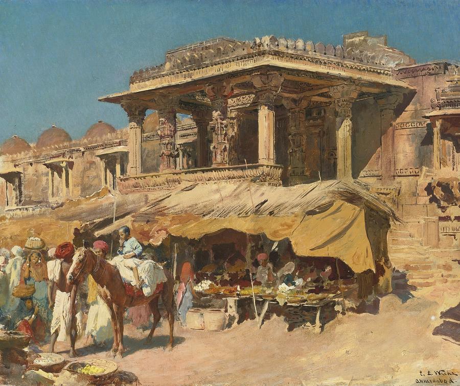The Market in Ahmadabad. India Painting by Edwin Lord Weeks