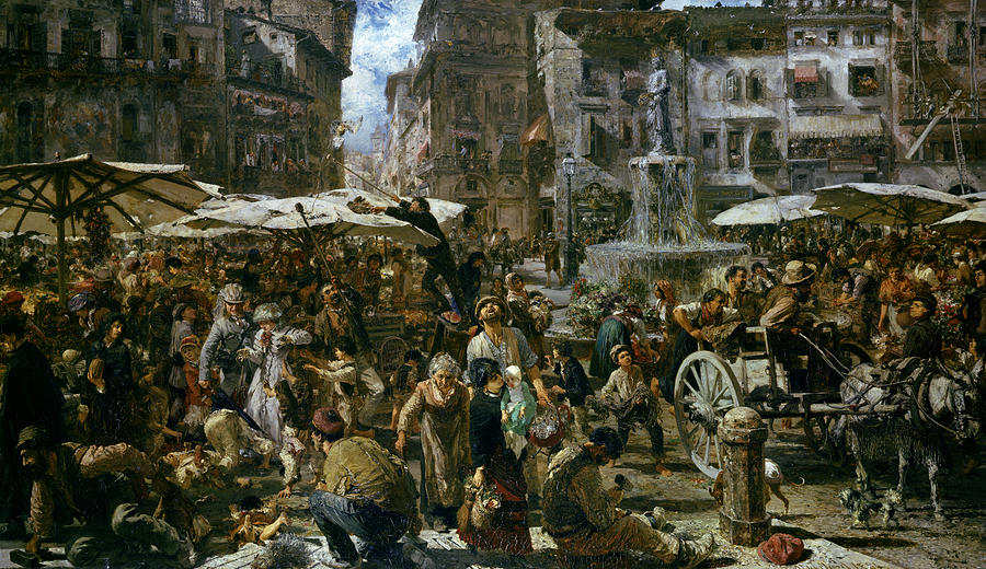 Veronese Painting - The Market of Verona by Adolph Menzel