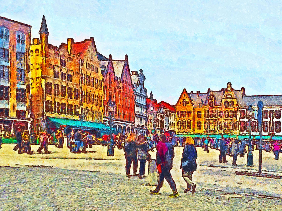 The Market Place in Bruges Belgium Digital Art by Digital Photographic Arts