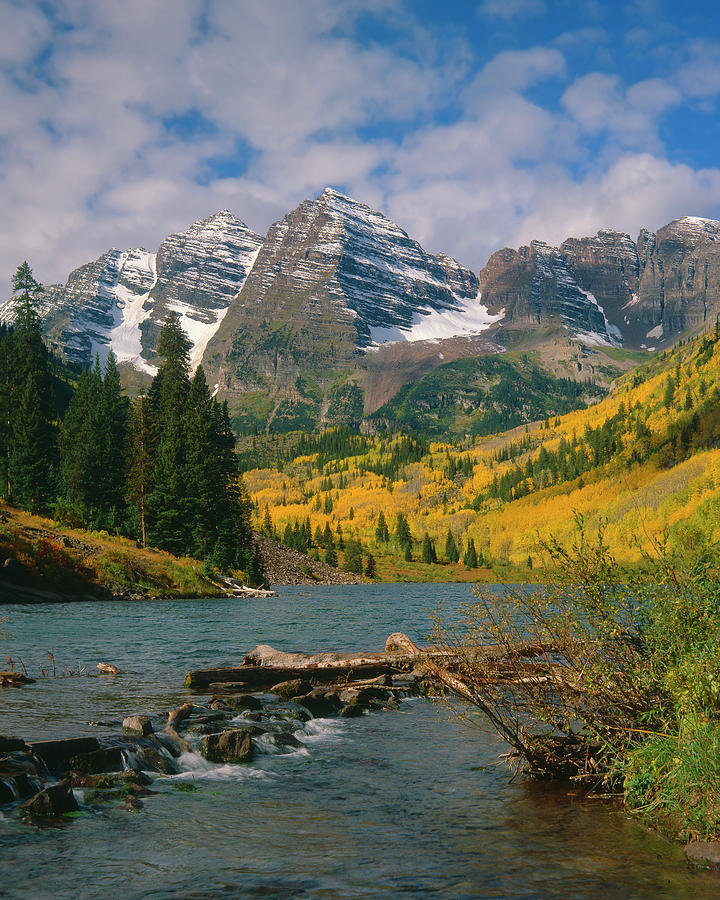 The Maroon Bells in Autumn Photograph by Mark Miller