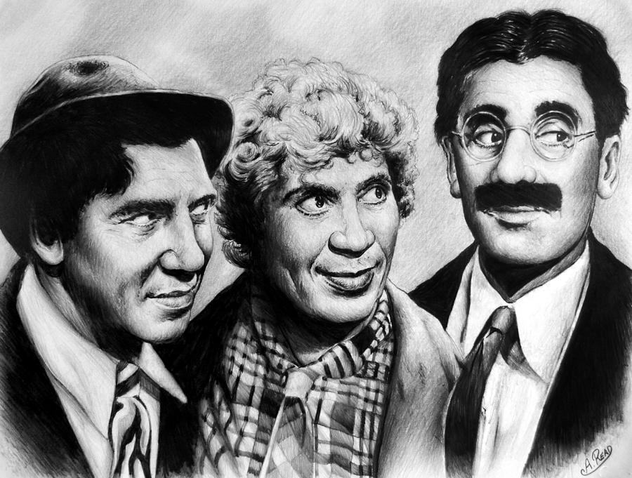 Black And White Drawing - The Marx Brothers by Andrew Read
