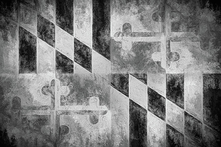 The Maryland Flag in Black and White Digital Art by JC Findley