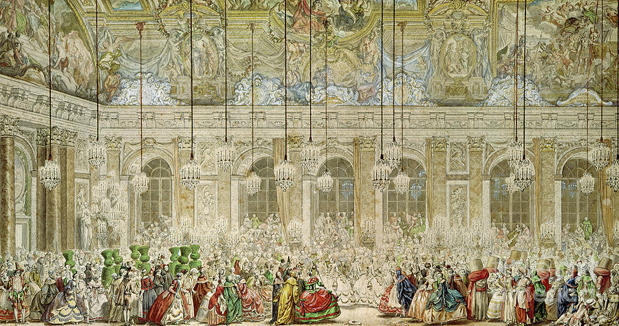 Ball Painting - The Masked Ball at the Galerie des Glaces by Charles Nicolas Cochin II