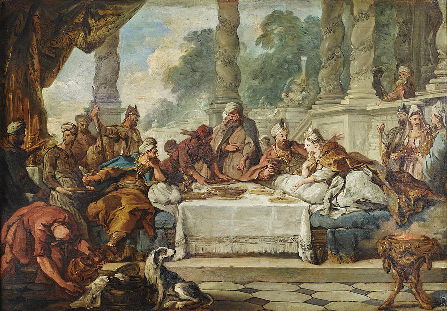 Beautiful Painting - The Meal of Esther and Ahasuerus by Jean-Francois Detroy