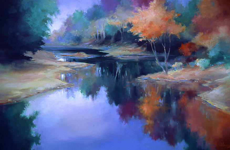 Water Landscape Painting - The Meander by Andrea Grimsley