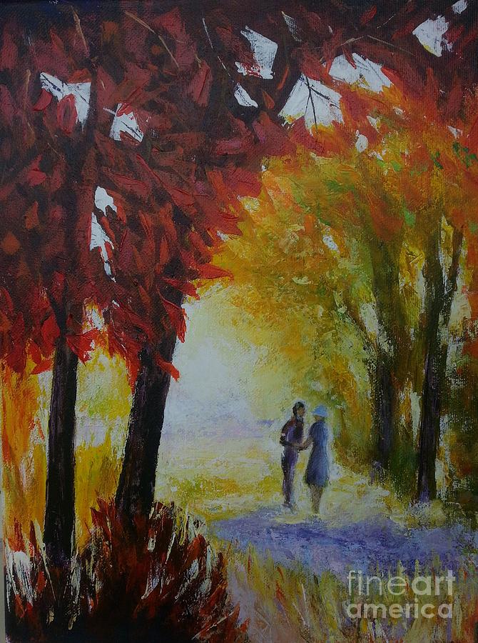 The meeting in the autumn park Painting by Olga Malamud-Pavlovich
