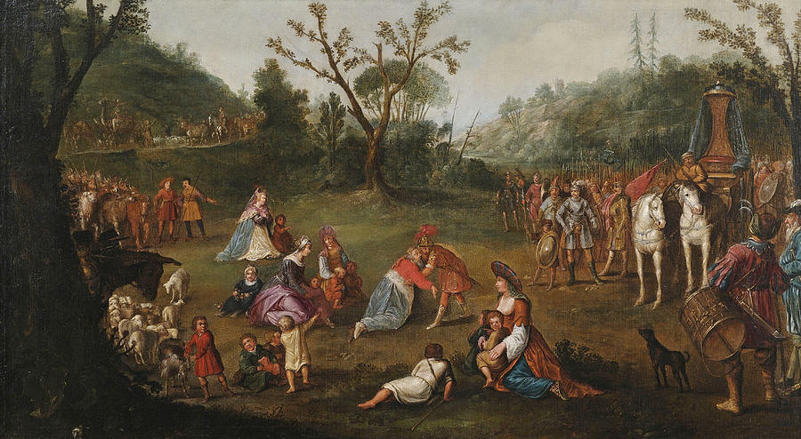 The meeting of Alexander the Great with the family Darius III After the defeat in the battle of Issu Painting by Attributed to Esaias van de Velde