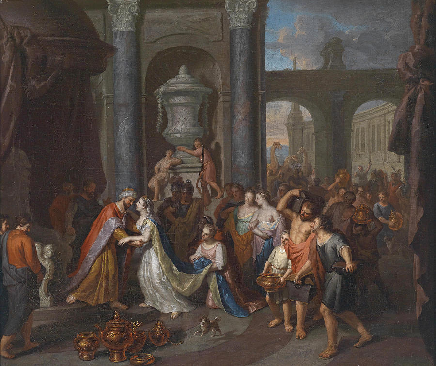 The meeting of the Queen of Sheba and King Solomon Painting by Gerard Hoet