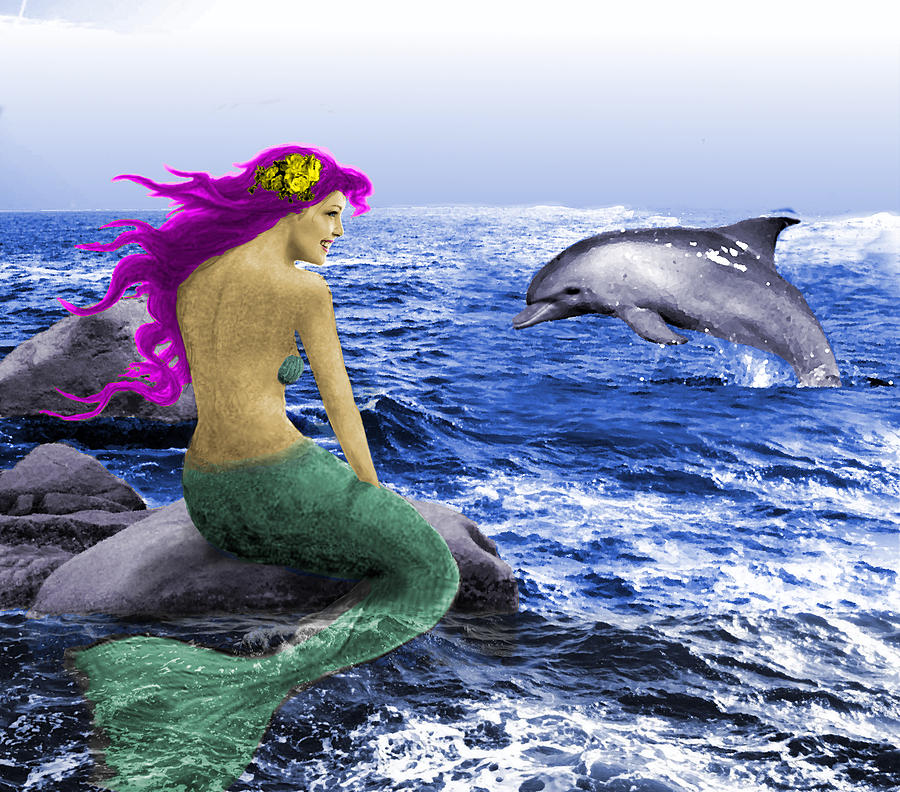 The Mermaid and the Dolphin Digital Art by Yuichi Tanabe