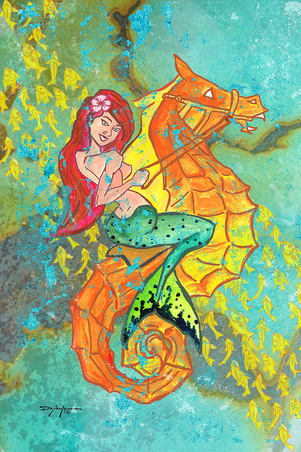 Mermaid Painting - The Mermaid and the Sea Horse by William Depaula
