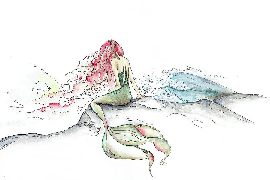 The Mermaid With Red Hair Painting