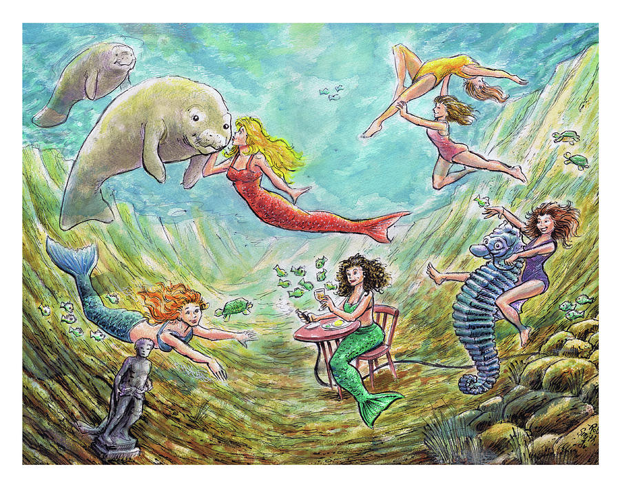 Mermaid Painting - The Mermaids of Weeki Wachee State Park by Rob Smith