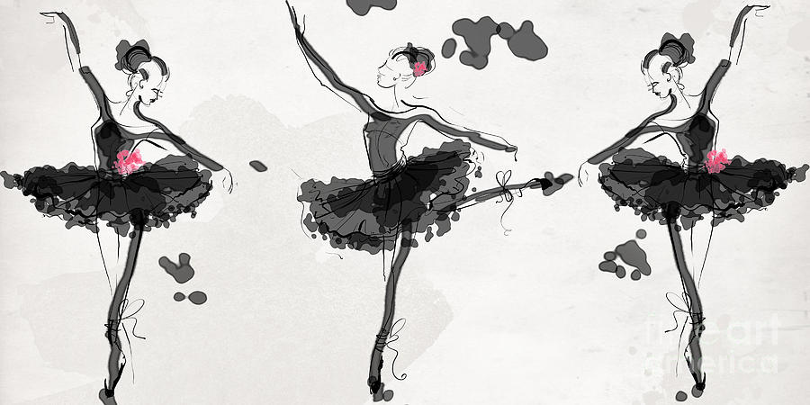 Black And White Drawing - The Met Debut - Dancers in Black by MGL Meiklejohn Graphics Licensing