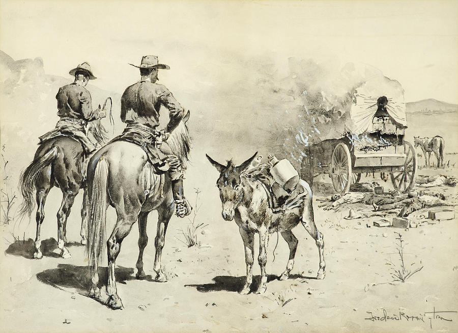 The Mexican Freight-Wagon Drawing by Frederic Remington