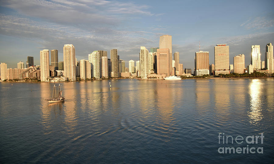 The Miami Florida Skyline in The Early Morning As Seen From The Bay Photograph by Tom Wurl