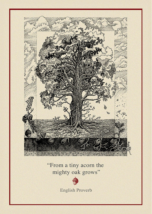Tree Drawing - The Mighty Oak by ErnestineGrindal SaraClarke