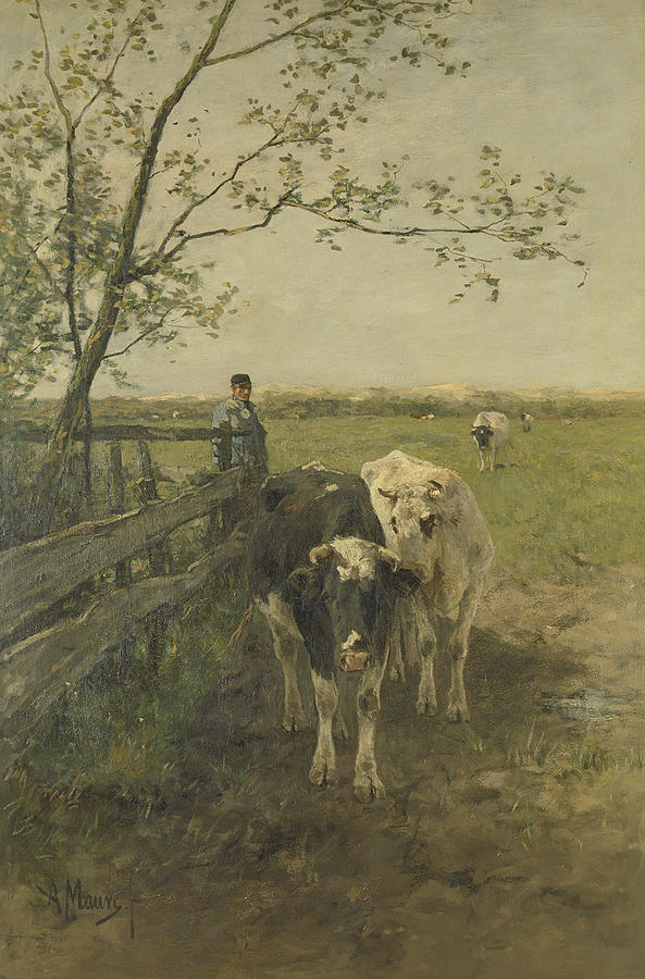 Anton Mauve Painting - The Milk Turn by Anton Mauve