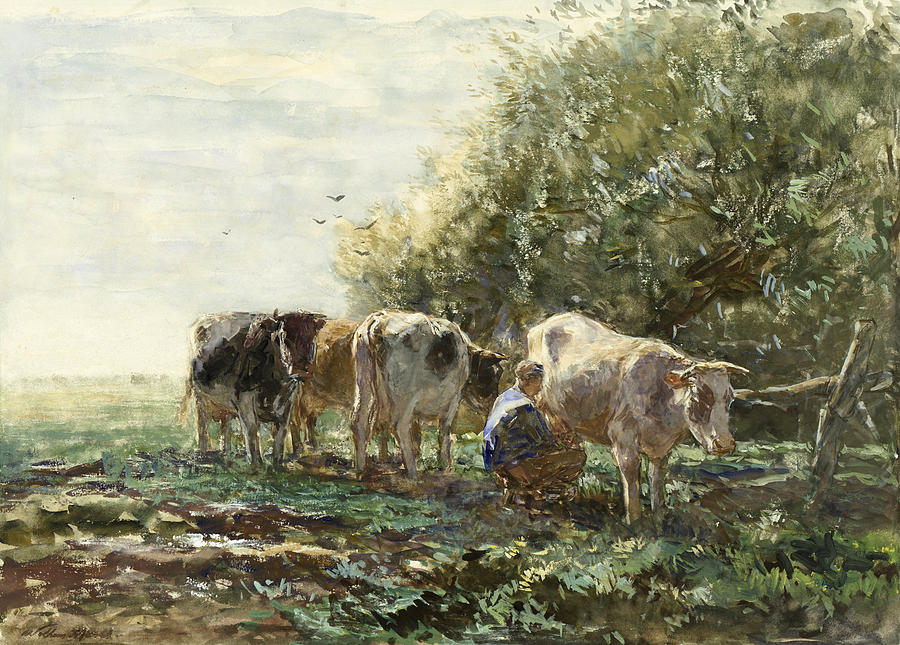 The Milking Pen Drawing by Willem Maris