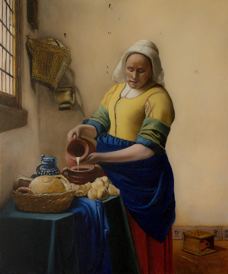 The Milkmaid Reproduction Original By Johannes Vermeer Painting By Benita Mulokaite