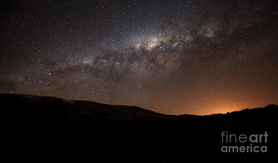 Space Photograph - The Milky Way Setting Behind The Hills by Luis Argerich