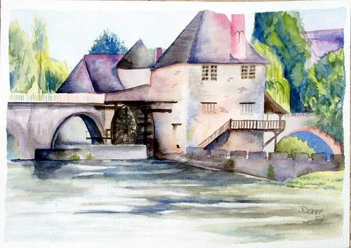 Watercolor Painting - The Mill At Moret-sur-Loing by Darr Sandberg Watercolor Painting - The Mill At Moret-sur-Loing by Darr Sandberg