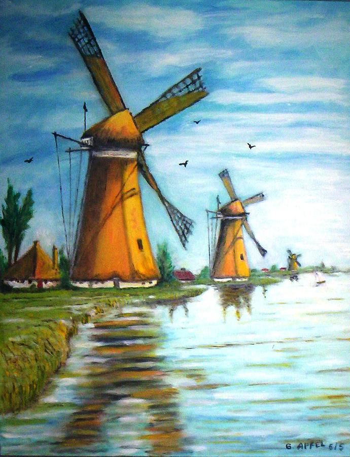 Windmills Painting - The Mills Of Holland by Gloria M Apfel